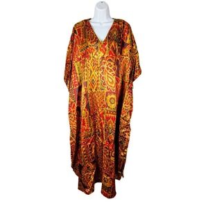 Winlar Kaftan Maxi Dress One Size Multi Color Abstract Geometric psychedelic